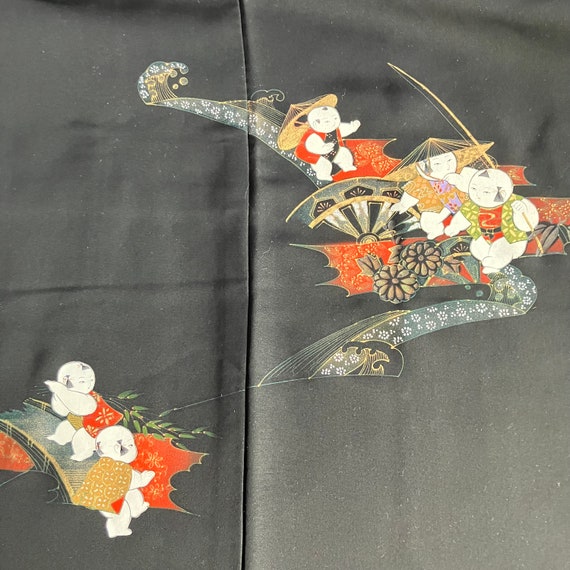 Vintage Black Silk Japanese Hip Length Kimono Gos… - image 6
