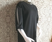 Vintage 1960s Abella Black Double Knit Rhinestone Studded Slashed Sleeves Tunic Top