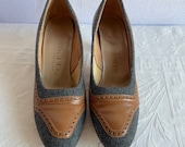 Vintage Bob Baker Classic Brown Leather & Gray Wool Pumps 7.5 AA