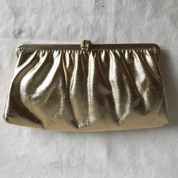 Vintage 1960s 1970s Sparkly Gold Faux Leather Eve… - image 1