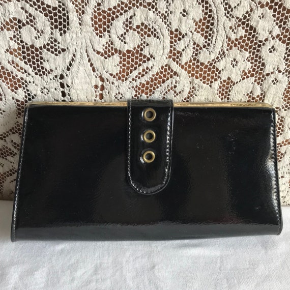 Vintage 1960s 1970s Black Vinyl Clutch Purse - image 1