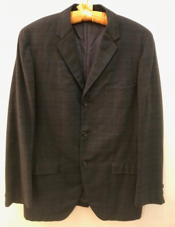 Vintage 1960s Men's Brown & Blue Plaid Wool Suit J