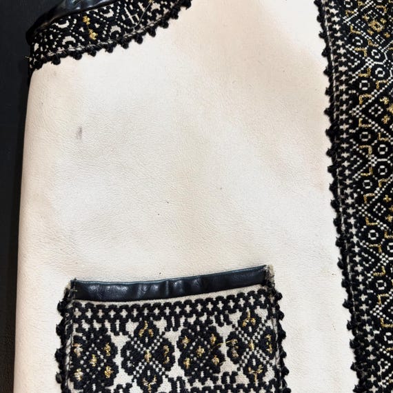 Vintage Handmade White Leather Romanian Folk Vest - image 19