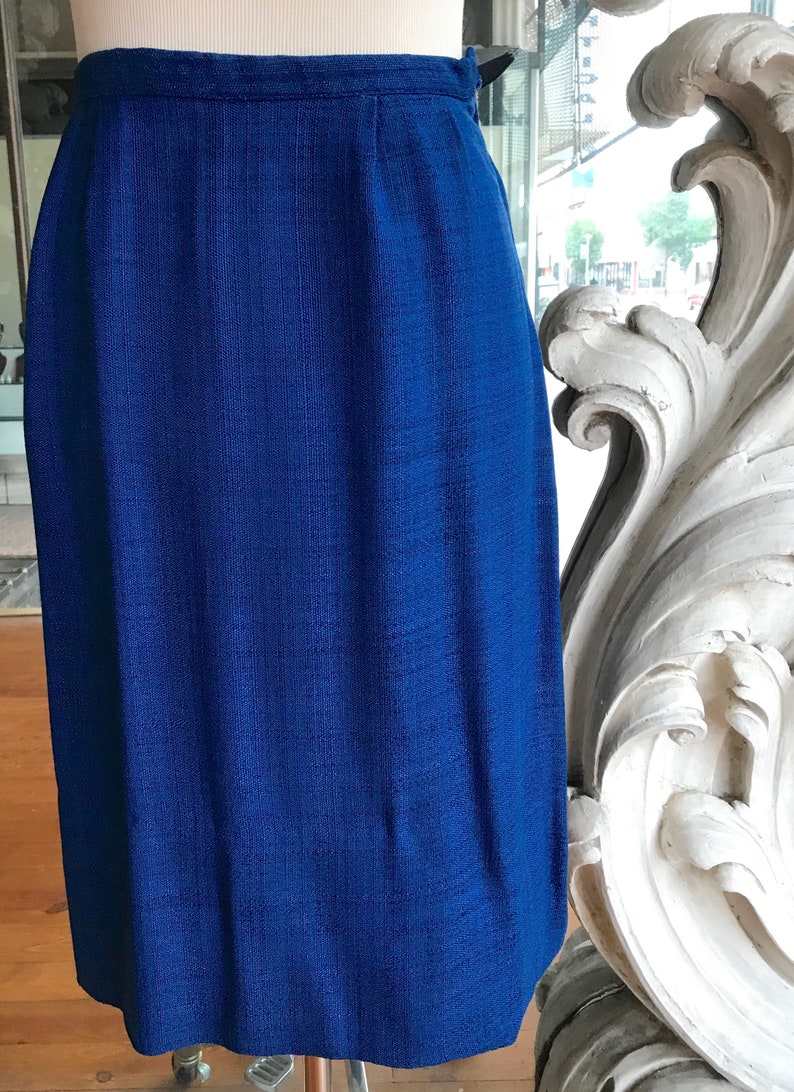 Vintage 1950s 1960s Blue Boxy Jacket Skirt Suit Saks Fifth Avenue