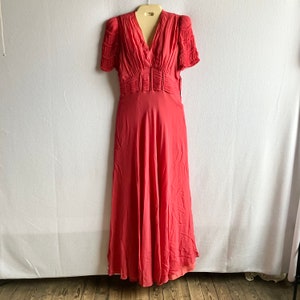 Vintage 1940s Pink Salmon Chiffon Evening Gown