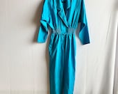 Vintage 1980s Joan Walters Turquoise Jumpsuit