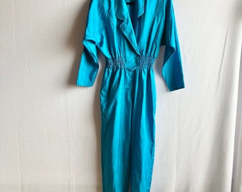 Vintage 1980s Joan Walters Turquoise Jumpsuit