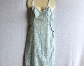 Vintage 1960s Van Raalte Blue Nylon Lacy Slip with Side Zipper