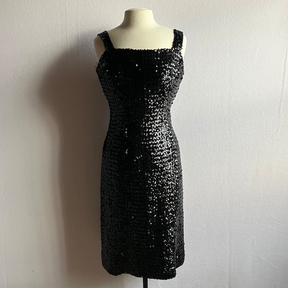 Vintage 1960s Sequined Sleeveless Little Black Dr… - image 1