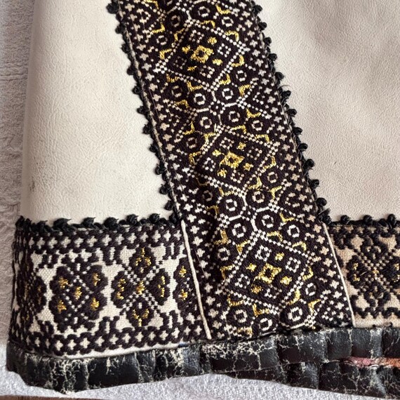 Vintage Handmade White Leather Romanian Folk Vest - image 14