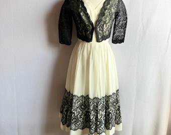 Vintage 1950s Fit & Flare Party Dress with Lace Jacket