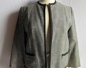 Vintage 1960s Herringbone Open Front Boxy Suit Jacket