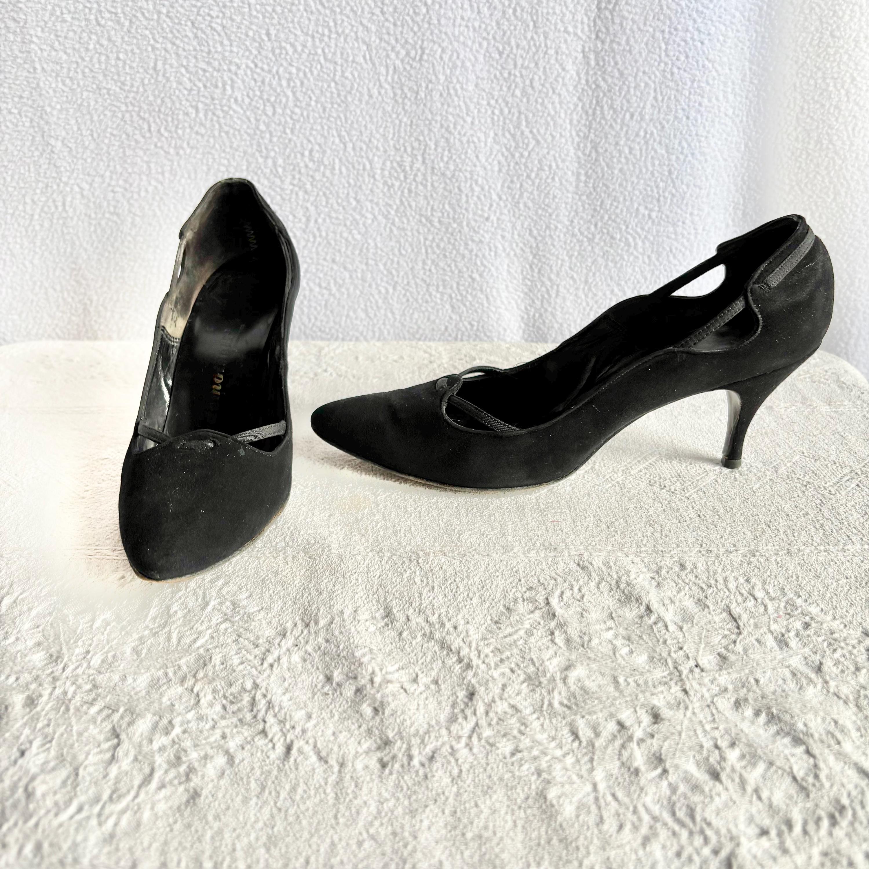 Escarpins Femme Vintage Années 1950 - Cuir Véritable Fait Main - Taille Environ 36 - Marque Hans Sachs Berlin