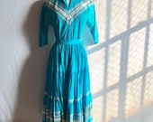 Vintage 1950s Turquoise Thunderbird Southwestern Patio Set Skirt Blouse XS