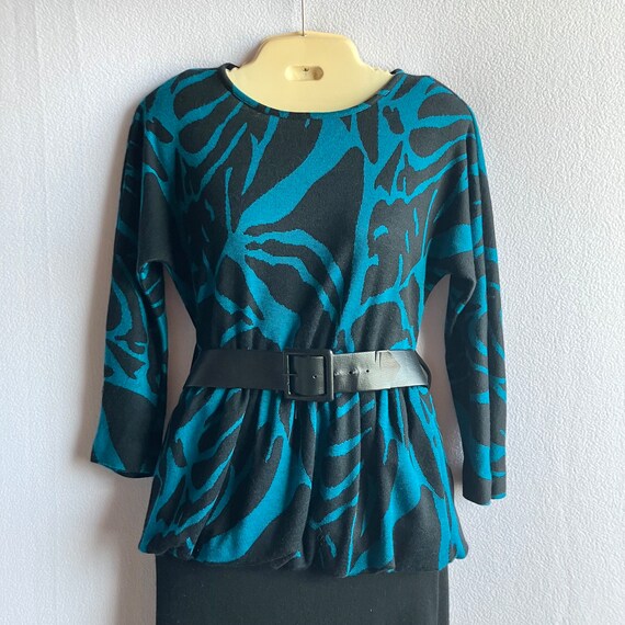 Vintage 1980s Does 1940s Turquoise & Black Wool P… - image 4