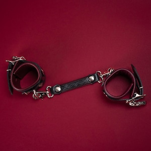 Twilight Handcuffs (Red) – Handmade Modern Bondage Leather Wrist Cuffs with Eternal Connector and Midnight Lock (Pair) - Made in EU