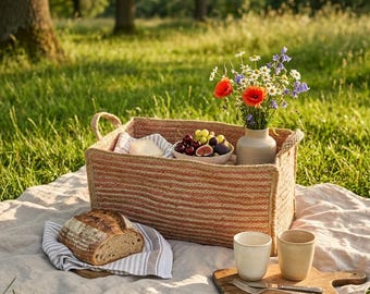 Handgeweven jute opbergmand, natuurlijke gevlochten vezel woondecoratie, extra grote organizer
