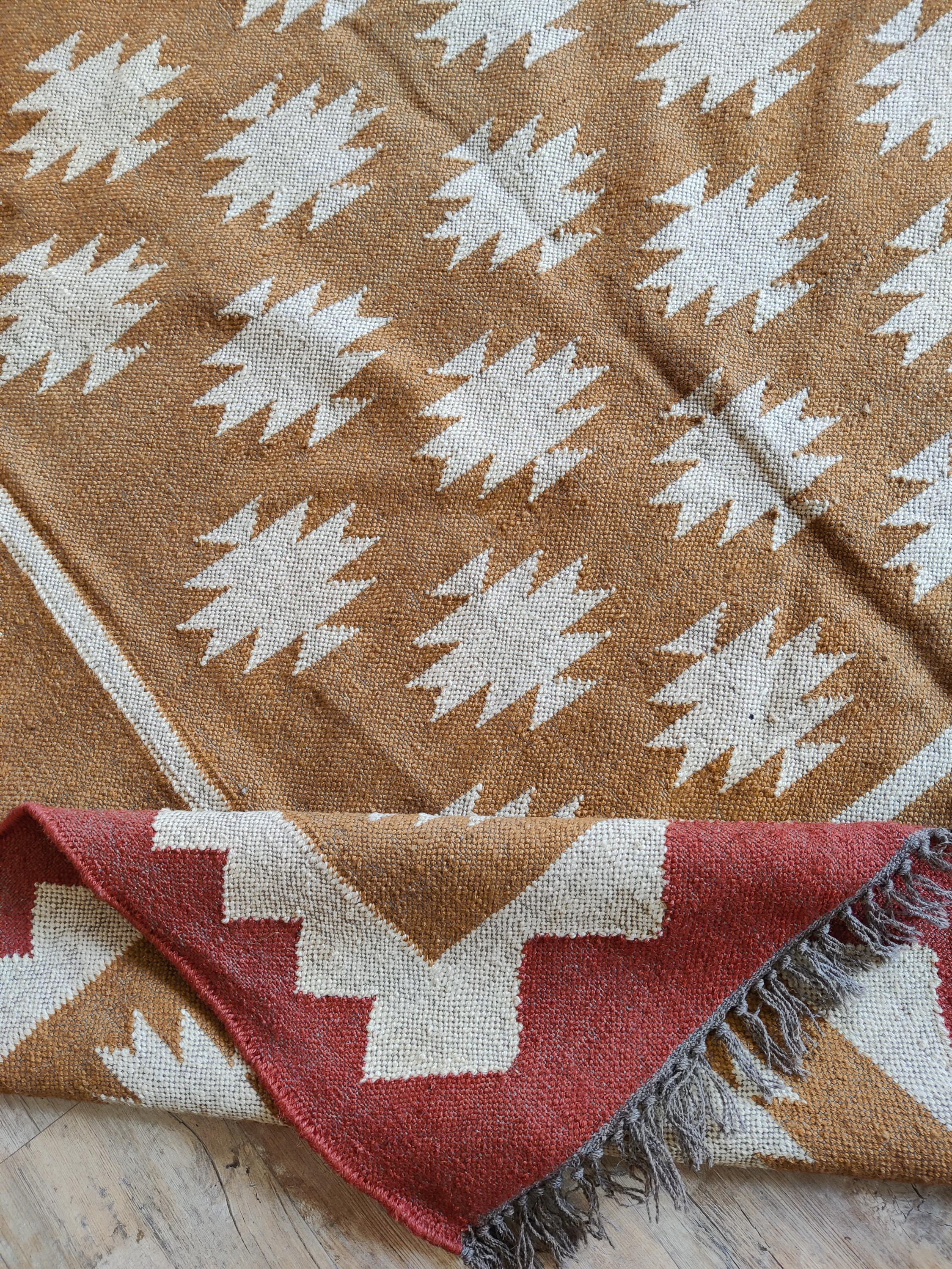 8x10 Ft. Handwoven Wool Jute Rug, Red Border Geometric Area Rug, Home And Living Room Rug, Modern Designer Rug