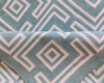 Modern Cotton Flat weave Area Rug, Aqua Blue Geometric, Handwoven Modern Dhurrie, Lightweight Reversible Rug, Custom Sizes Available