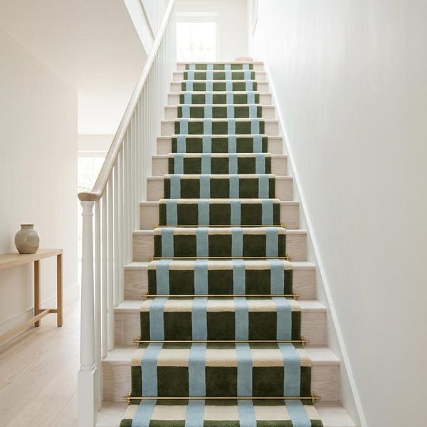 Hand Tufted Wool Blend Stair Runner, Geometric Plaid Cottage Rug