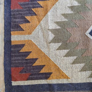 8X10 Ft Handwoven Kilim Wool Jute Rug, Handwoven Tribal Flatweave Carpet, Jute Rug, Vintage Kilim Dhurrie, Southwestern Jute Kilim Rug