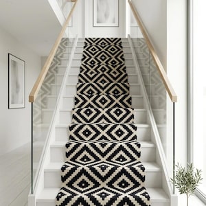 Hand Tufted Hallway Runner Rug, Geometric Diamond Wool Carpet, Modern Stair Runner for Entryway, Kitchen Runner, Narrow Long Floor Mat