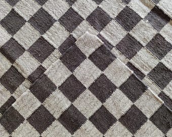 240x300 Cm Wool Jute Rug, Jute Kilim Checkered Rug, Black And White Checkered Diamond Rug, Home Furnishing Decor Rug, Custom Size Rug
