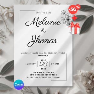 invitaciones de boda, Modern Template, Minimalist Editable Canva Suite, RSVP, Details Card, Digital Download