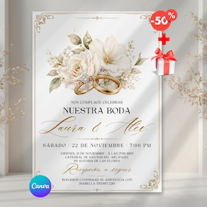 Invitaciones de Boda, Plantilla Editable en Español, Invitacion Boda para Imprimir, Tarjeta RSVP