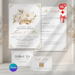 Invitaciones de Boda, Plantilla Editable en Español, Invitacion Boda para Imprimir, Tarjeta RSVP