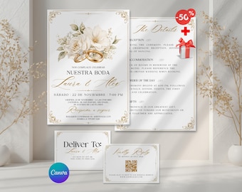 Invitaciones de Boda, Plantilla Editable en Español, Invitacion Boda para Imprimir, Tarjeta RSVP