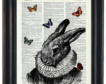 Rabbit With Butterflies Art Print, A HHP Original, Nursery Wall Art, Rabbit Art, Rabbit Wall Art, Rabbit Print