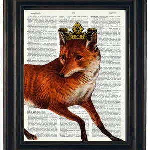 Print on Dictionary Royal Fox Dictionary Art Print Wall Art Print Upcycled HHP Original Design and Concept