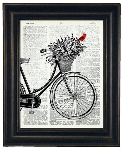 Dictionary Art Print Bicycle Basket of Flowers Cardinal Print - Etsy