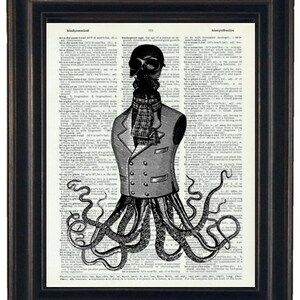 Octopus Art, Steampunk Art, Octopus Dictionary Art Print Octopus Print Upcycle Art Print Dictionary Page Vintage Dictionary Book Page Print