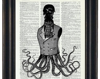 Octopus Art, Steampunk Art, Octopus Dictionary Art Print Octopus Print Upcycle Art Print Dictionary Page Vintage Dictionary Book Page Print