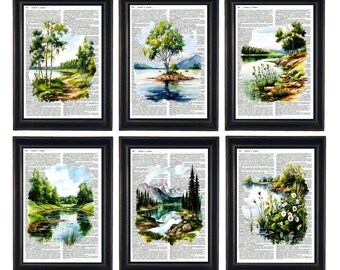 Dictionary Prints, Tree Prints, Pinecone Prints, Dictionary Artwork, Botanical Prints, Set of 6 Tree Prints, Trees Wall Art,