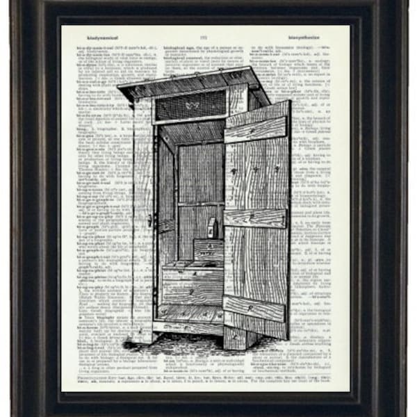 Outhouse Print, Bathroom Art Prints, Vintage Dictionary Art Print, Bathroom Wall Art