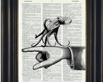 OCTOPUS Art Dictionary Art Print STEAMPUNK Octopus Art Print Octopus Dictionary Print Upcycled Dictionary Print Octopus Pet HHP Original