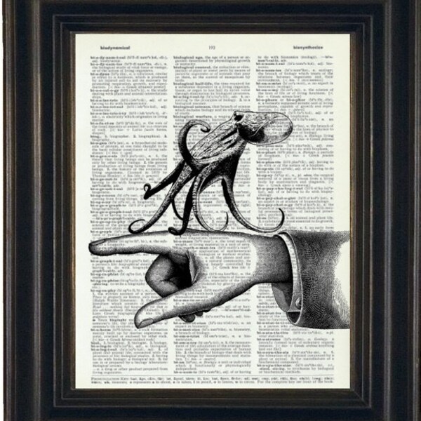 OCTOPUS Art Dictionary Art Print STEAMPUNK Octopus Art Print Octopus Dictionary Print Upcycled Dictionary Print Octopus Pet HHP Original