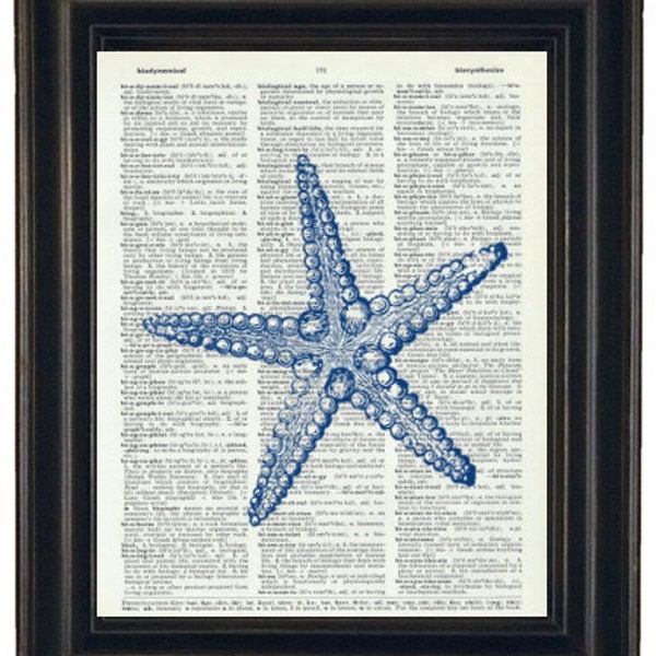 Starfish Print, Sea Life Art Print, Ocean Art Print, Dictionary Art Print, Blue Starfish Art Print  Wall Art 8 x 10 Sealife Illustration