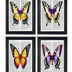 Dictionary Prints, Butterfly Prints, Butterfly Theme, Butterfly Wall Art, Butterfly Gallery Wall, Set of 4 Butterfly Prints
