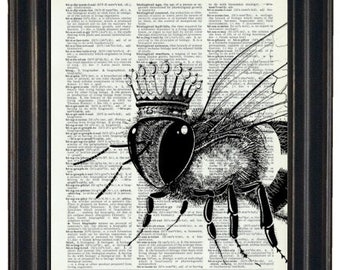 Bee Print, Bee Wall Art, Bee Dictionary Print, Queen Bee Print, Queen Bee