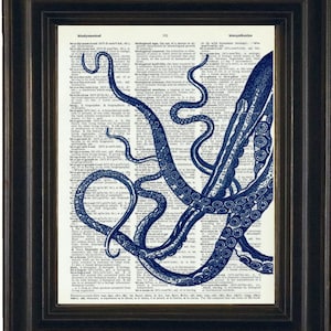 Octopus Prints, Octopus Art, Dictionary Art Print Sea Life Octopus, Dictionary Art Book Page Print Upcycle  Bathroom print