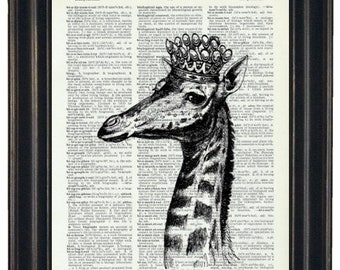 Giraffe Art Print, Giraffe Nursery Print, Giraffe Wall Art, Giraffe with Crown Print