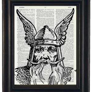 Viking Art, Dictionary Art Print Viking Dictionary Art Print  Upcycled Vintage Dictionary Book Page Print