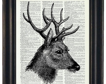 Deer Print, Deer Art, Deer Dictionary Print Dictionary Art Book Page Print Upcycle 8 x 10 Vintage Dictionary Deer