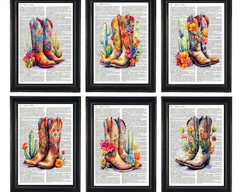 Dictionary Prints, Cowboy Boots Prints, Western Dictionary Prints, Western Art Prints, Cowboy Art Prints, Set of 6 Western Prints,