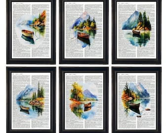 Dictionary Prints, Lake Prints, Lake Wall Art, Boat Art Prints, Set of 6 Forest Prints, Dictionary Art, Boat Dictionary Prints, Lake