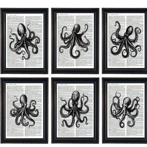 Dictionary Prints, Octopus Art Prints, Octopus Dictionary Prints, Octopus Wall Art, Ocean Prints, Nautical Prints, Octopus
